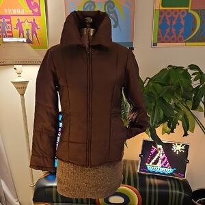 Vintage United Colors Of Benetton Dark Brown Lightweight Puffer Jacket Coat Sz S